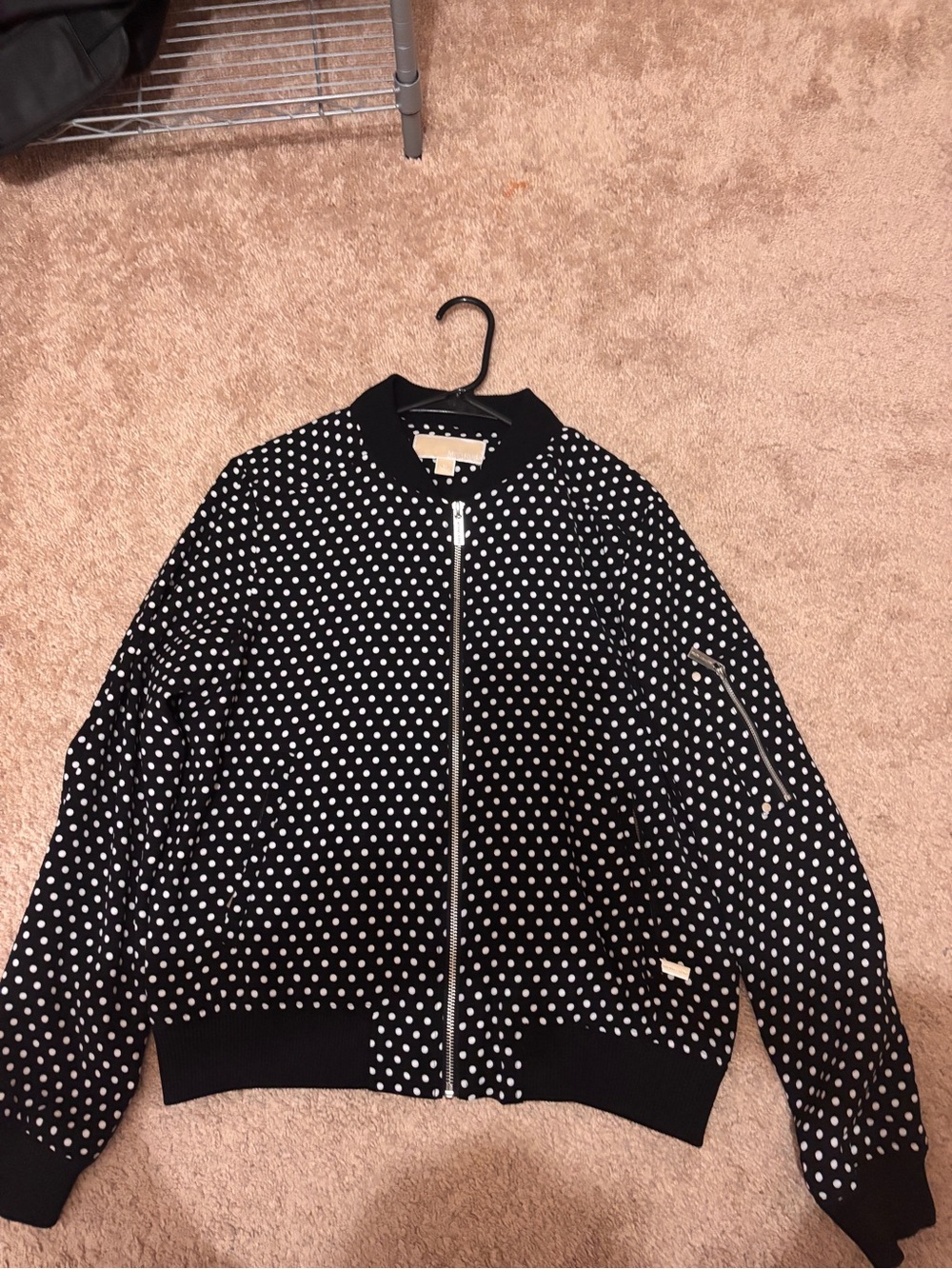 Michael Kors Black & White Polka Dot Bomber Jacket